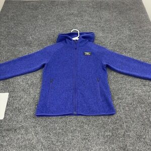 LL Bean Sweater Fleece Hoodie Kids S 8 Blue Polyester Full Zip Outdoor Gorpcore
